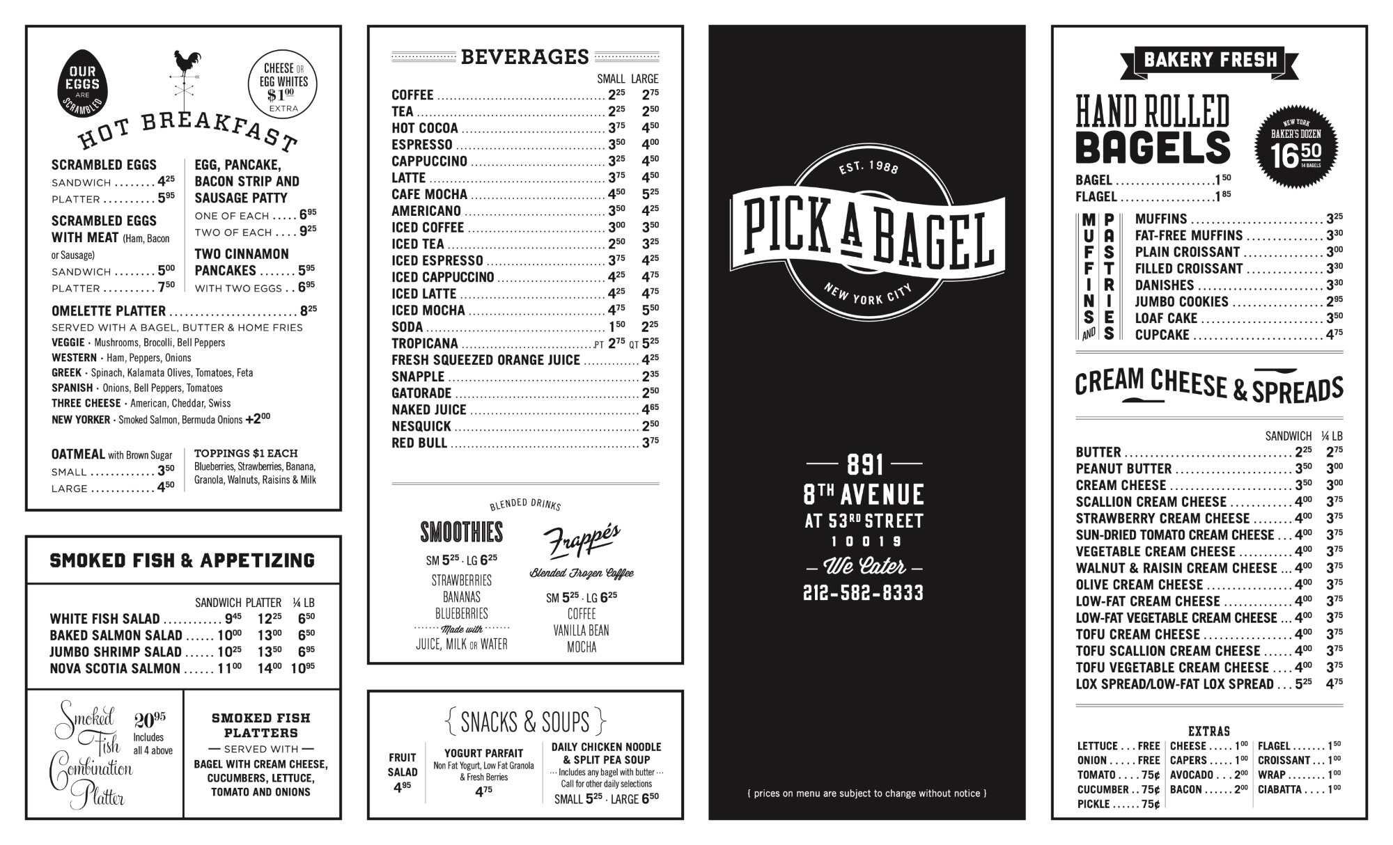 Piack A bagel 메뉴판