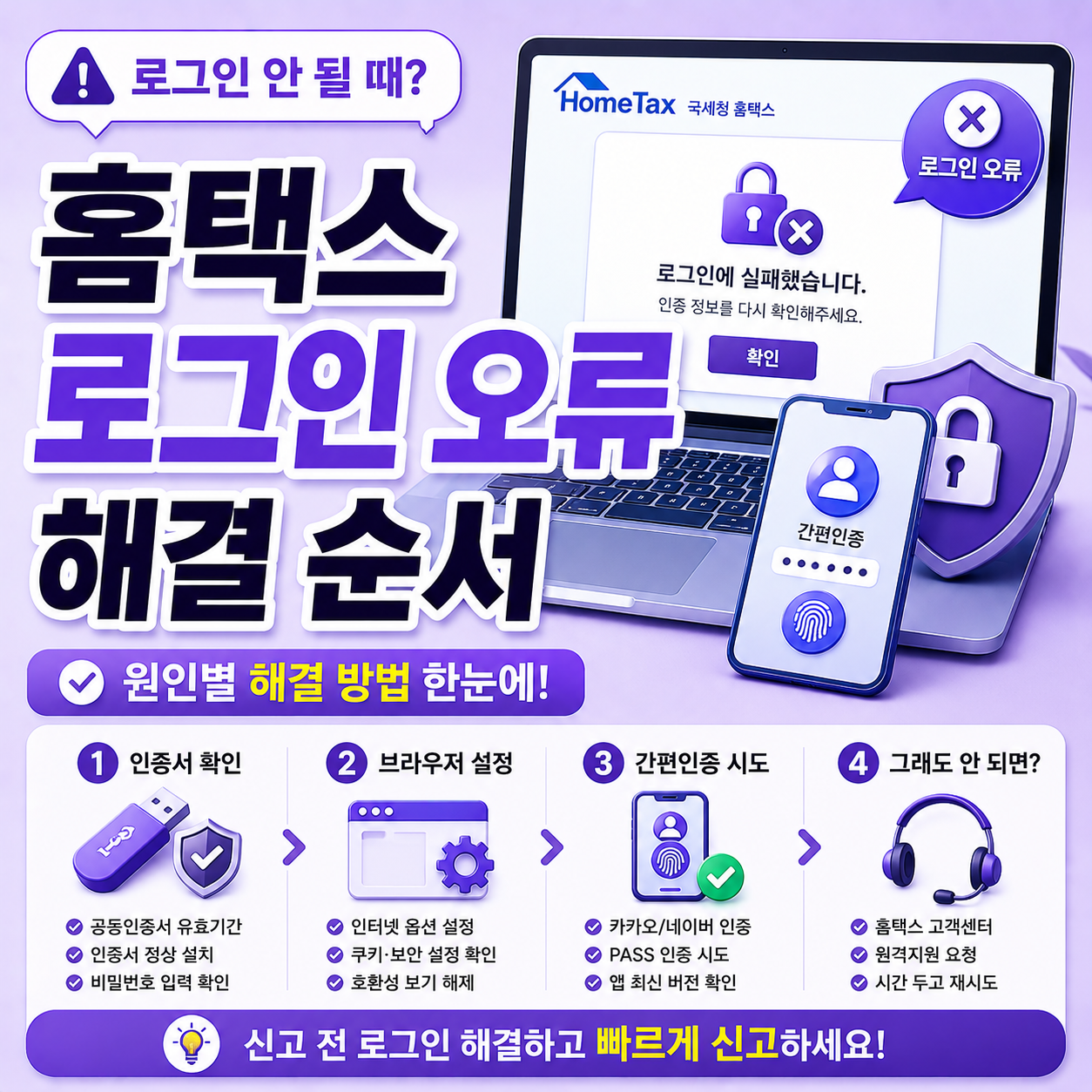 홈택스 로그인 오류 해결 순서 안내