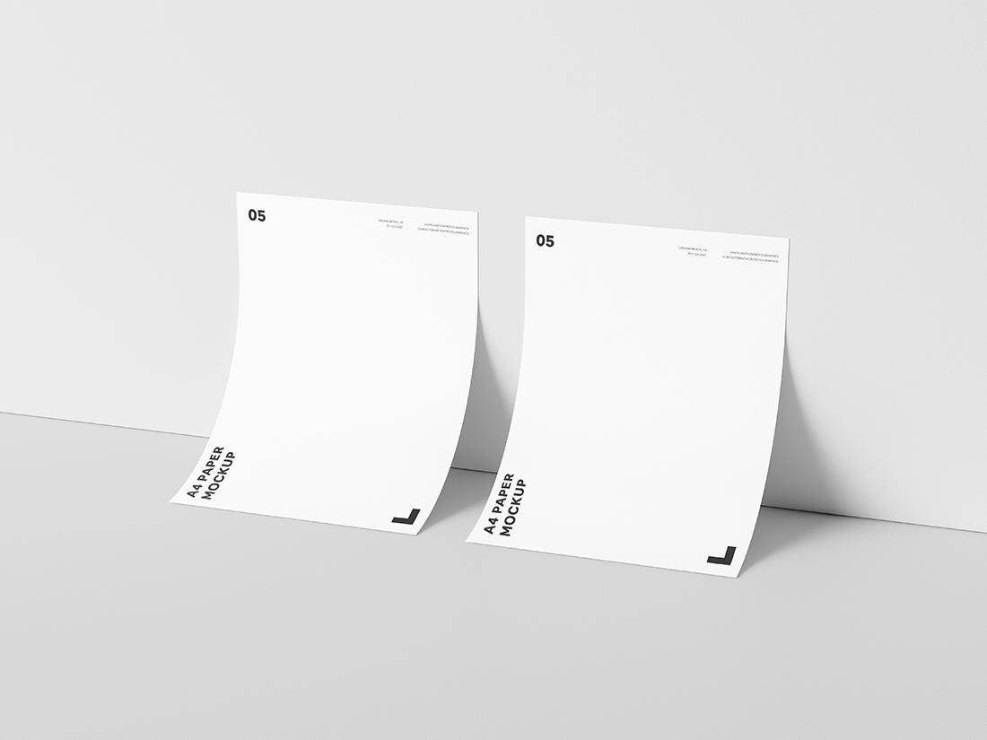 Dual A4 Paper Against Wall Mockup(이중 A4 용지 벽면 목업)