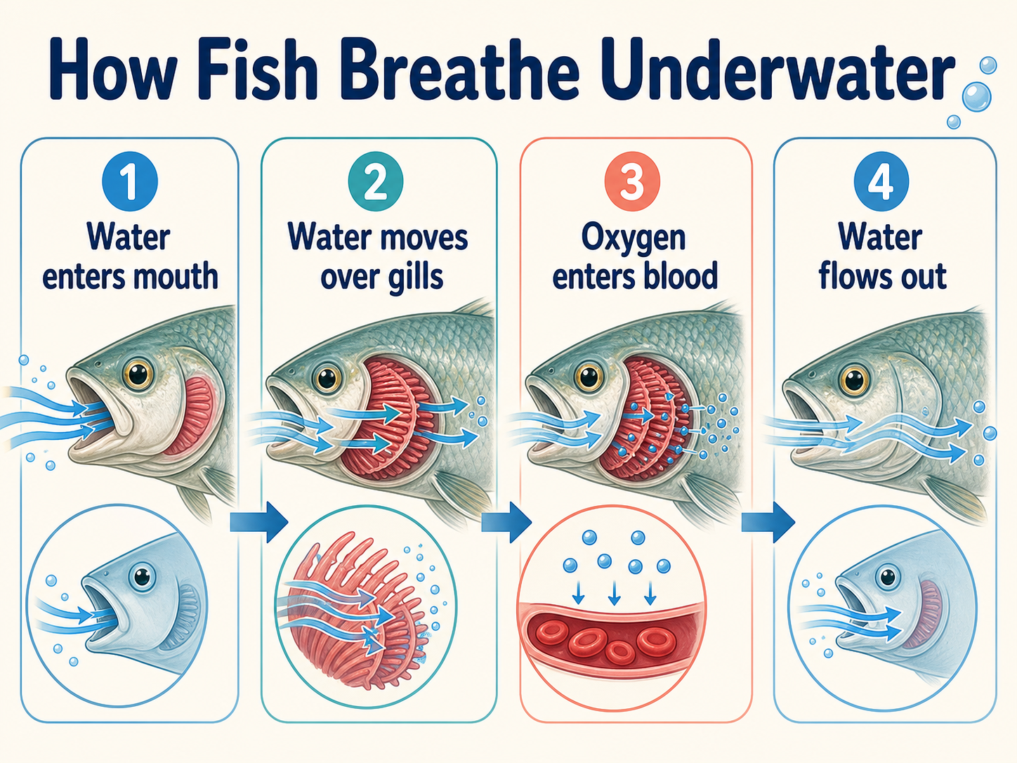 Infographic explaining how fish breathe underwater