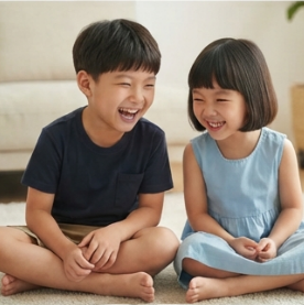 딸과 아들이 나란히 웃고 있는 모습