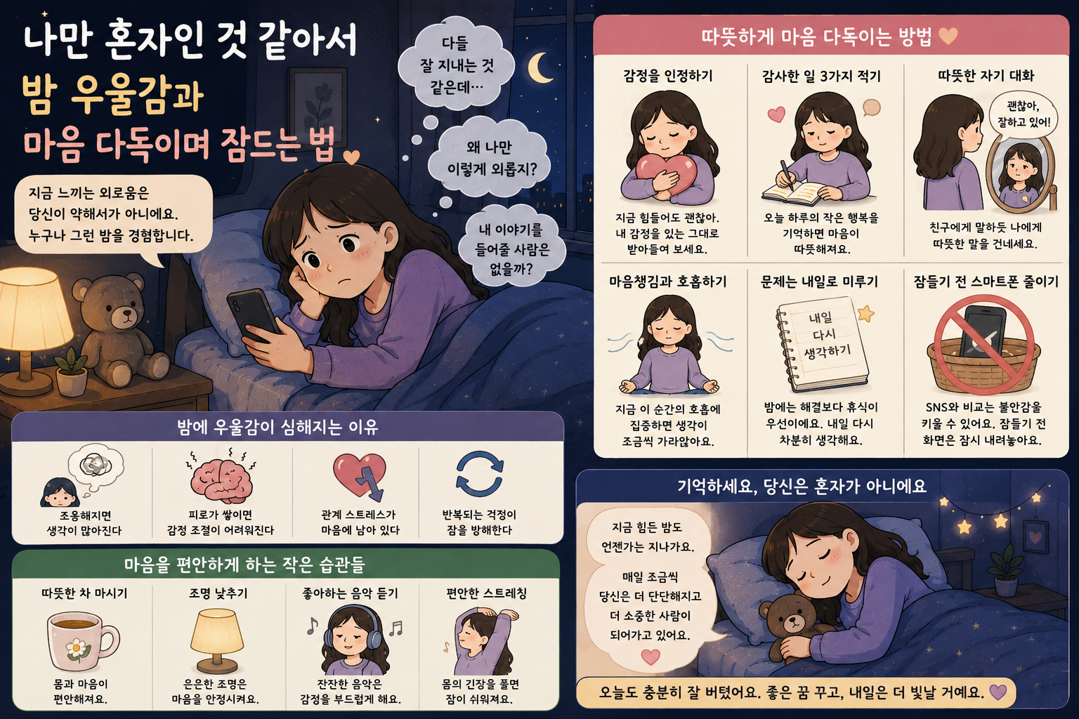 밤 우울감과 마음 다독이며 잠드는 법
