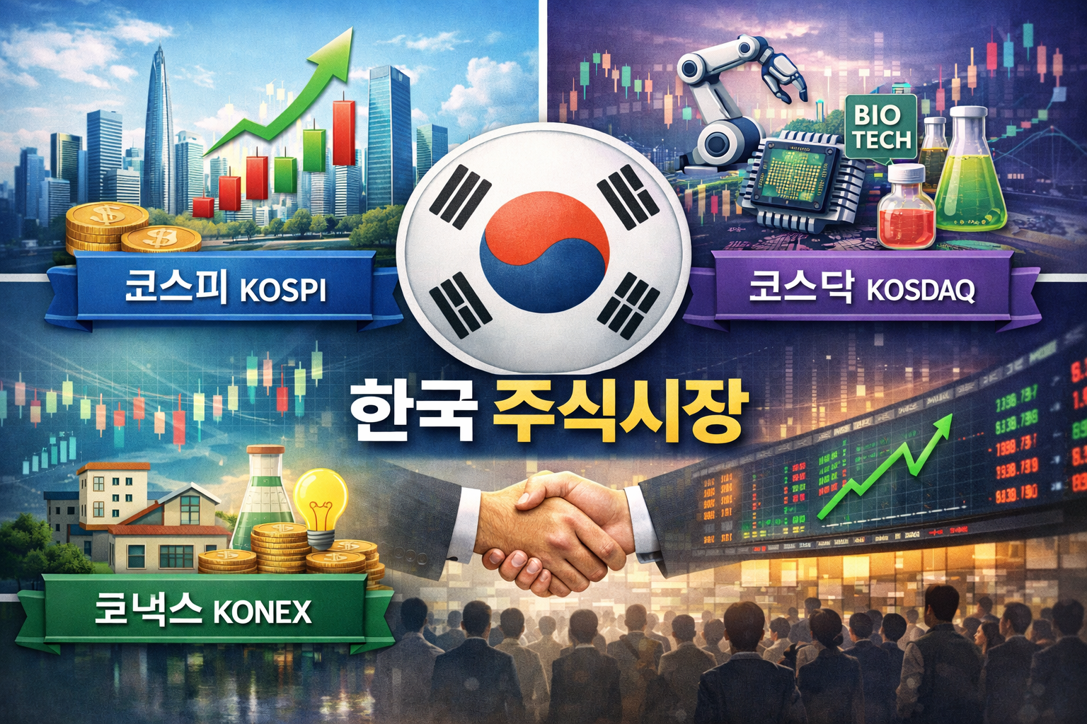 국내 주식시장 구조 (코스피,코스닥,코넥스) 이미지