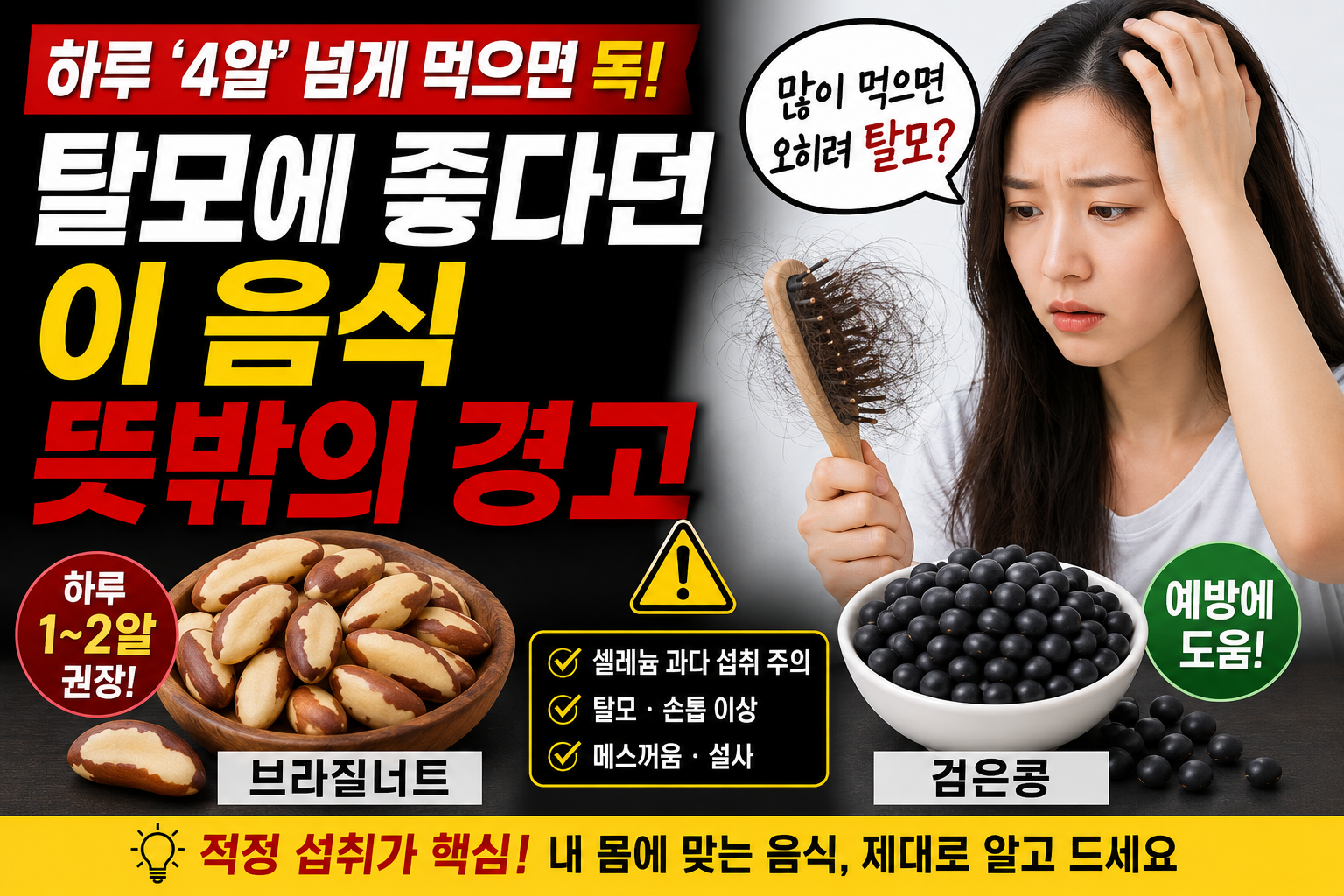 브라질너트 하루 섭취량과 셀레늄 과다 섭취로 인한 탈모 위험 및 검은콩 탈모 효과 안내