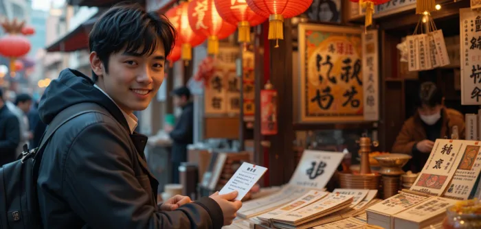 거리에서 운세카드를 받은 남성