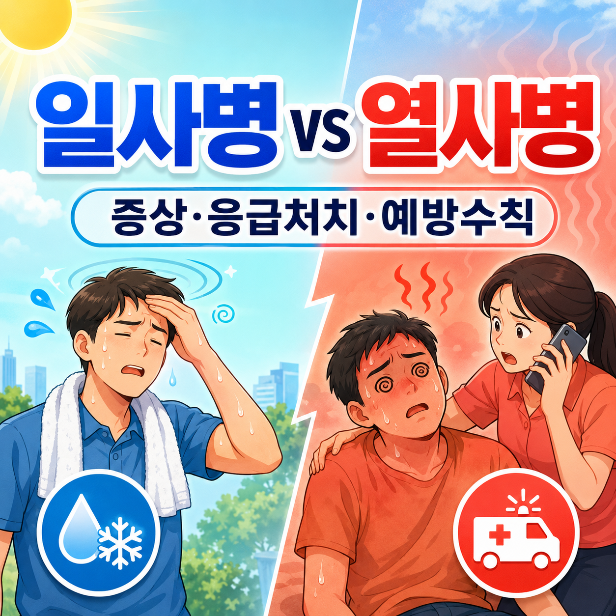 일사병, 열사병 온열질환 처치 및 애뱡수칙