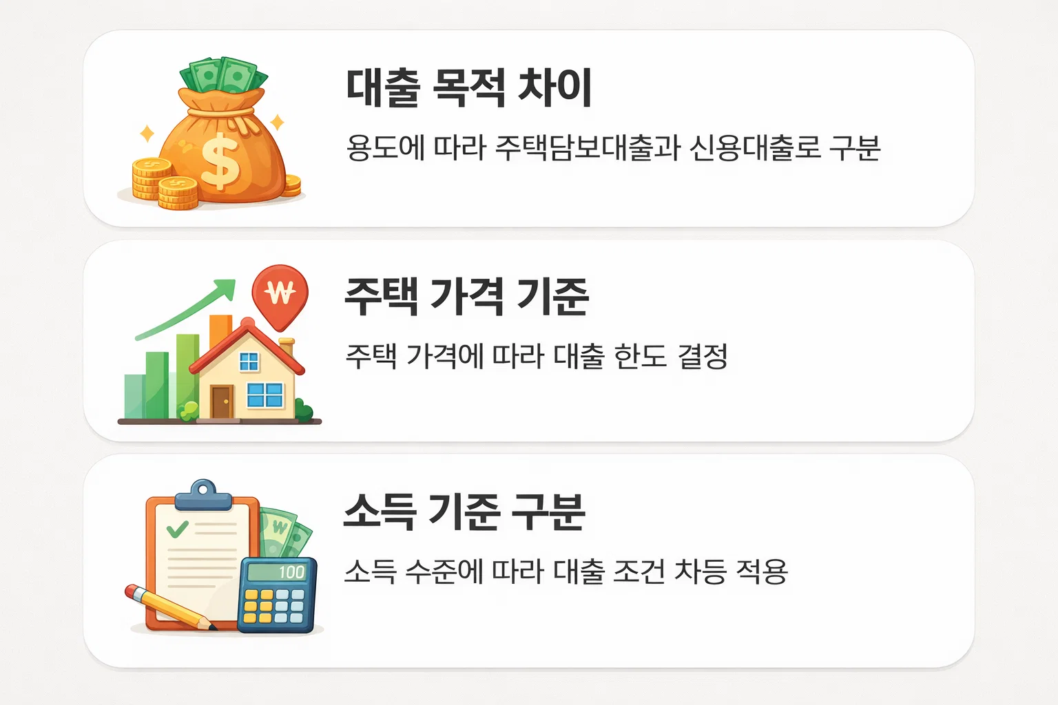 보금자리론과 디딤돌대출의 목적·주택가격 기준·소득 기준 등 기본 구조 차이를 설명한 안내 이미지