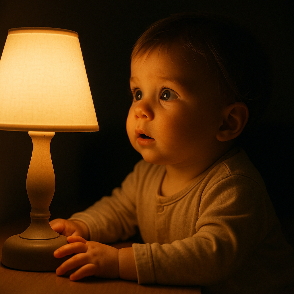 아기가 불빛을 좋아해요