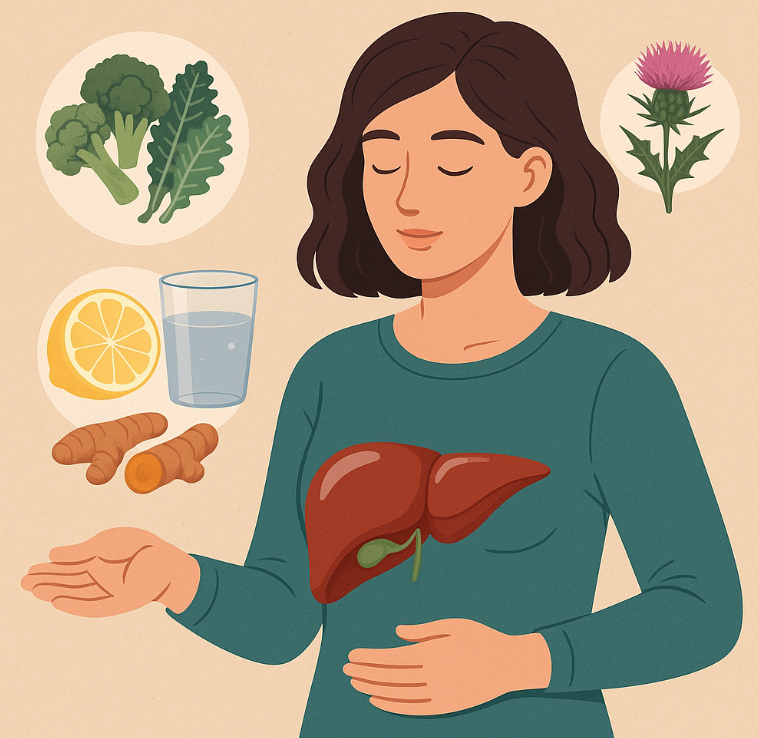 간 해독에 좋은 음식과 여성 사진