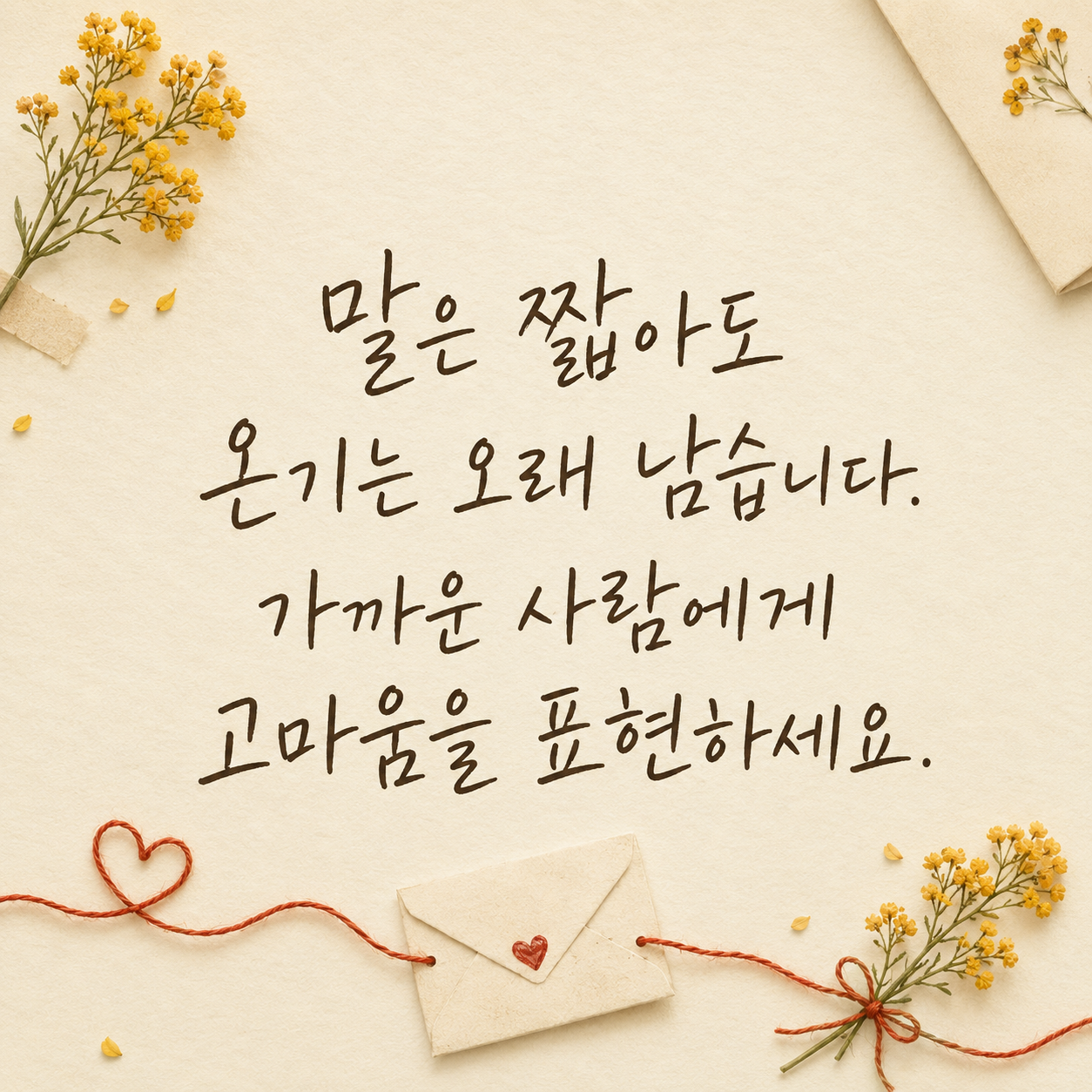 고마움과 따뜻한 말에 관한 감사 캘리그라피 문구 이미지