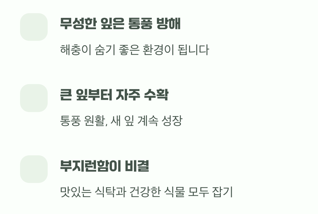 수확은 아낌없이, 자주 해주세요