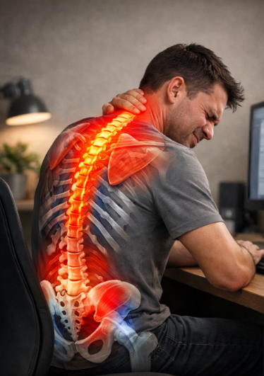 목 통증으로 힘들어하는 남자