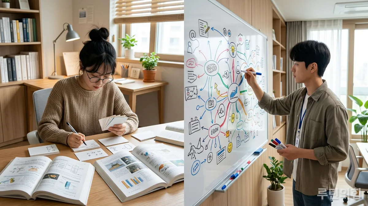 구체적인 자료를 활용하는 감각형 학생과 마인드맵을 그리는 직관형 학생