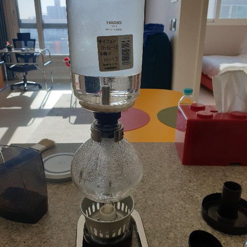 사이폰 커피 추출기구 하리오 사이폰 TCA 3 (3인용)사용기_사이폰 커피 추출하기_ 물이 상부 로드에 차오름