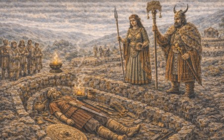 할슈타트 문화 철기 무덤과 사회 위계를 보여주는 고대 장례 장면