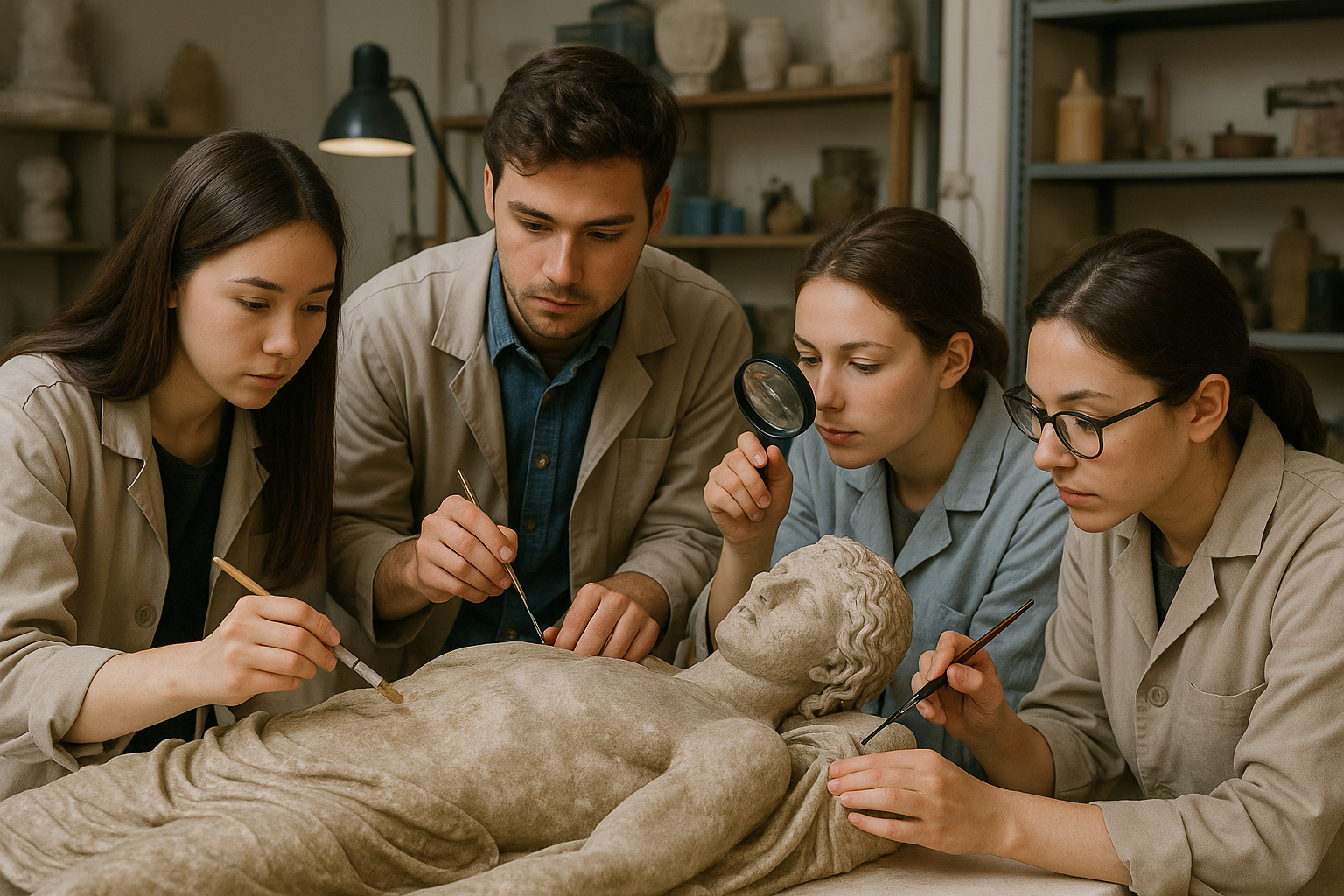 문화재보존학과 실습중인 학생들의 모습