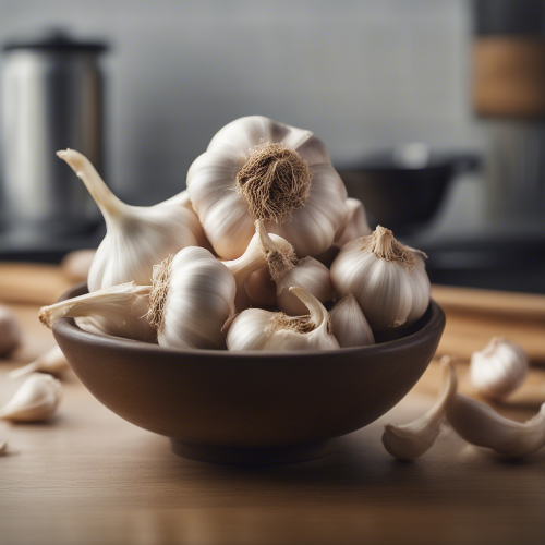 식탁 위에 그릇에 담겨있는 마늘 그림