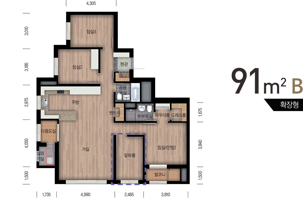 영종하늘도시 스카이시티자이 - 91B 평면도