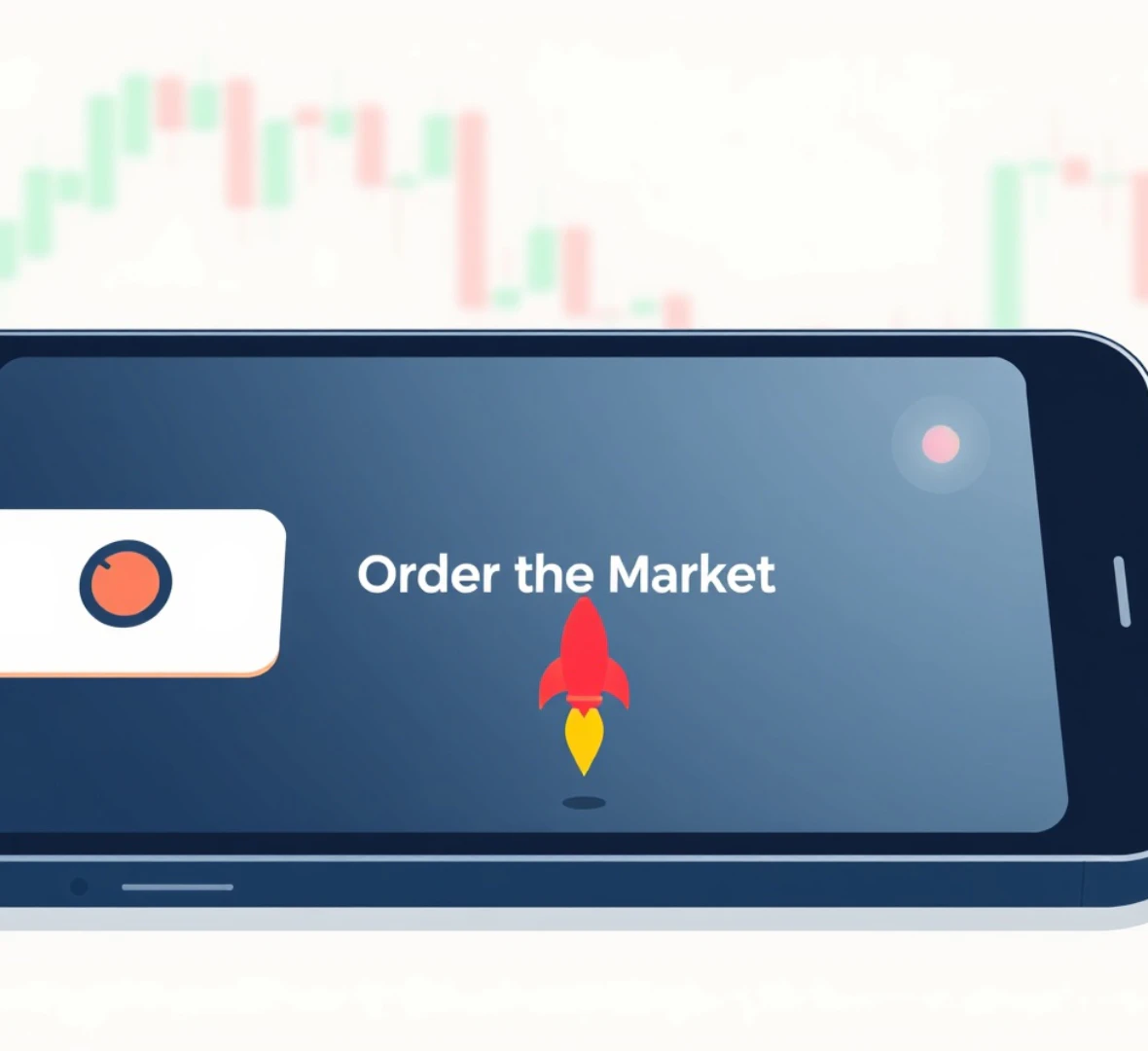 스마트폰에 시장가를 로켓으로 표현한 이미지