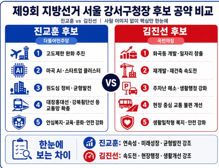 제9회 지방선거 서울 강서구청장 후보 공약 비교