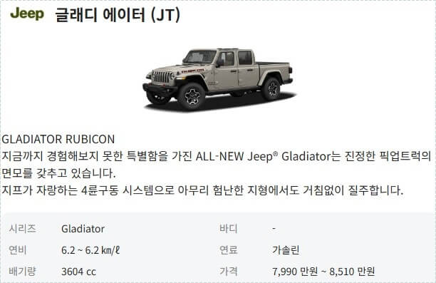 지프 글래디에이터 가격