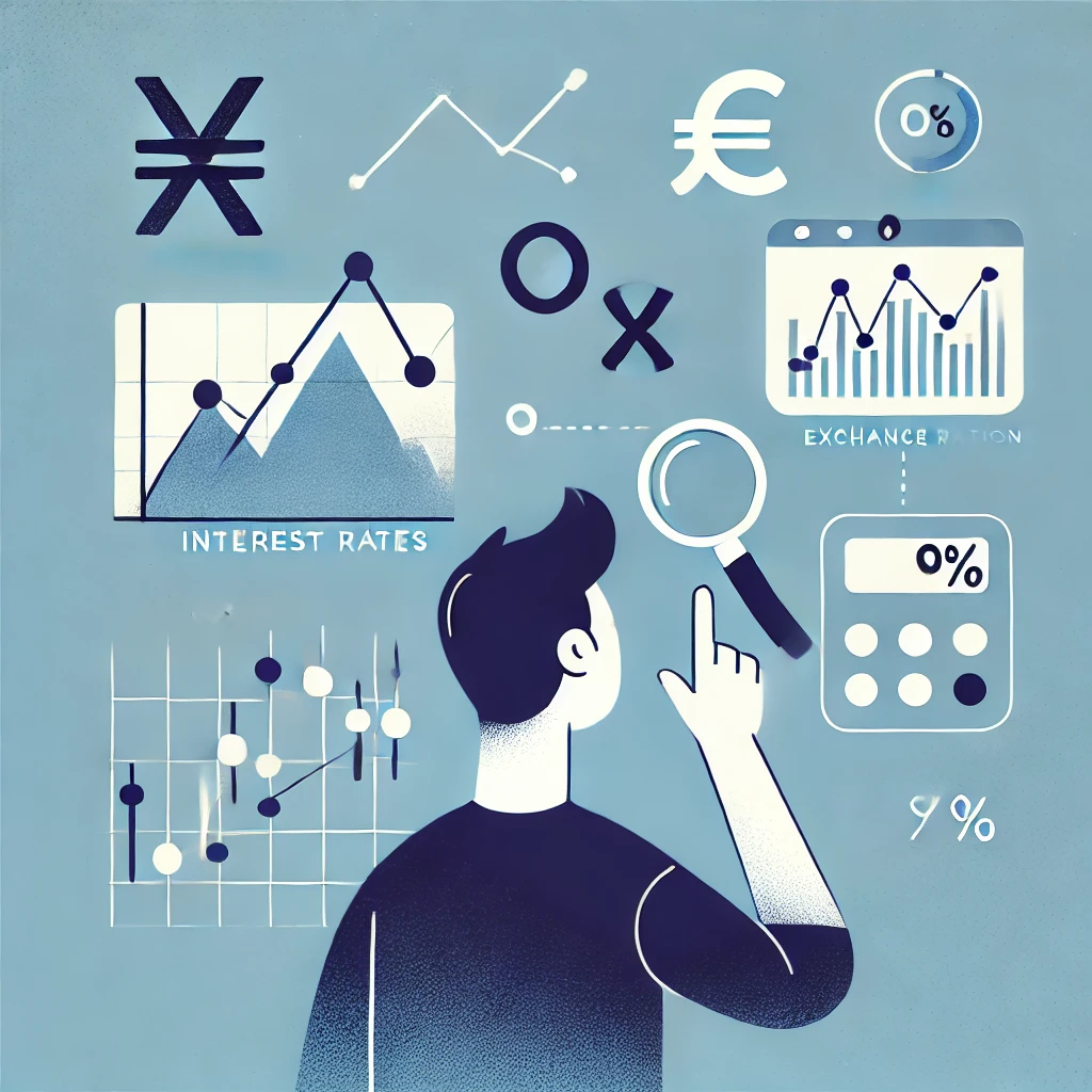 금리,환율,물가지표에 대해 모르는 사람이 알아가는 과정을 표현하는 이미지