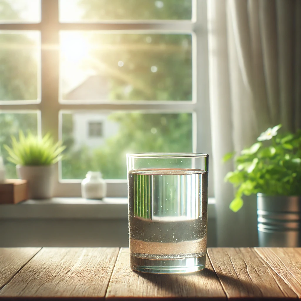 아침 공복에 물마시는 상쾌한 장면 이미지