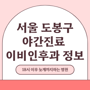 서울 도봉구 야간진료 이비인후과 병원 (18시 이후 늦게까지하는 병원)