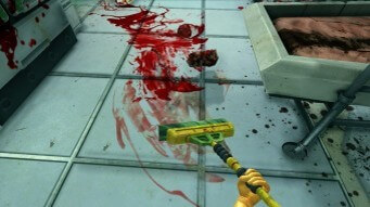 바탁-타일에-피가-흩어져있어-밀걸레로-청소하는-모습