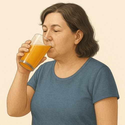 망고주스를 마시는 여성