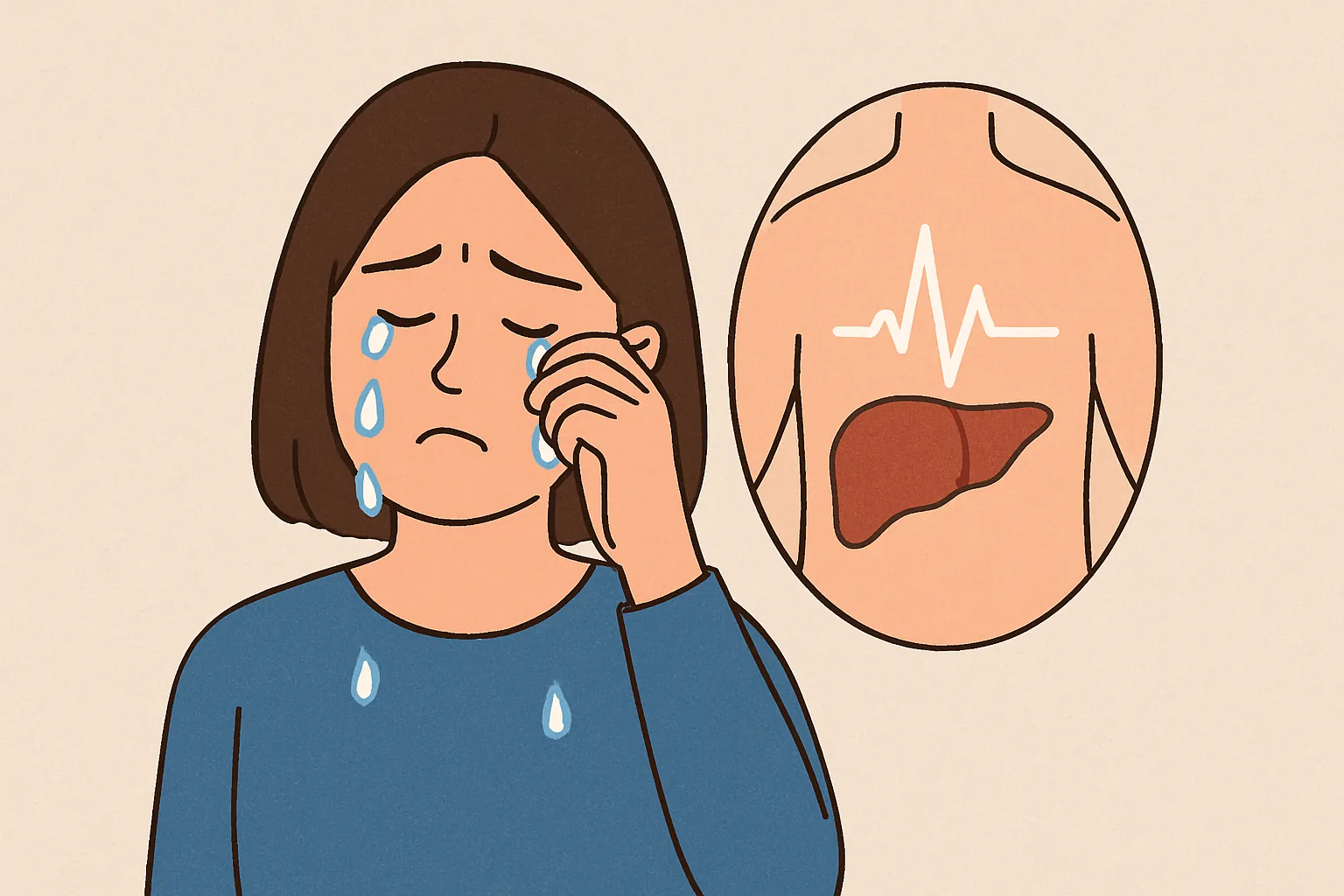 눈물을-흘리는-여성과-건강-문제를-나타내는-간-일러스트