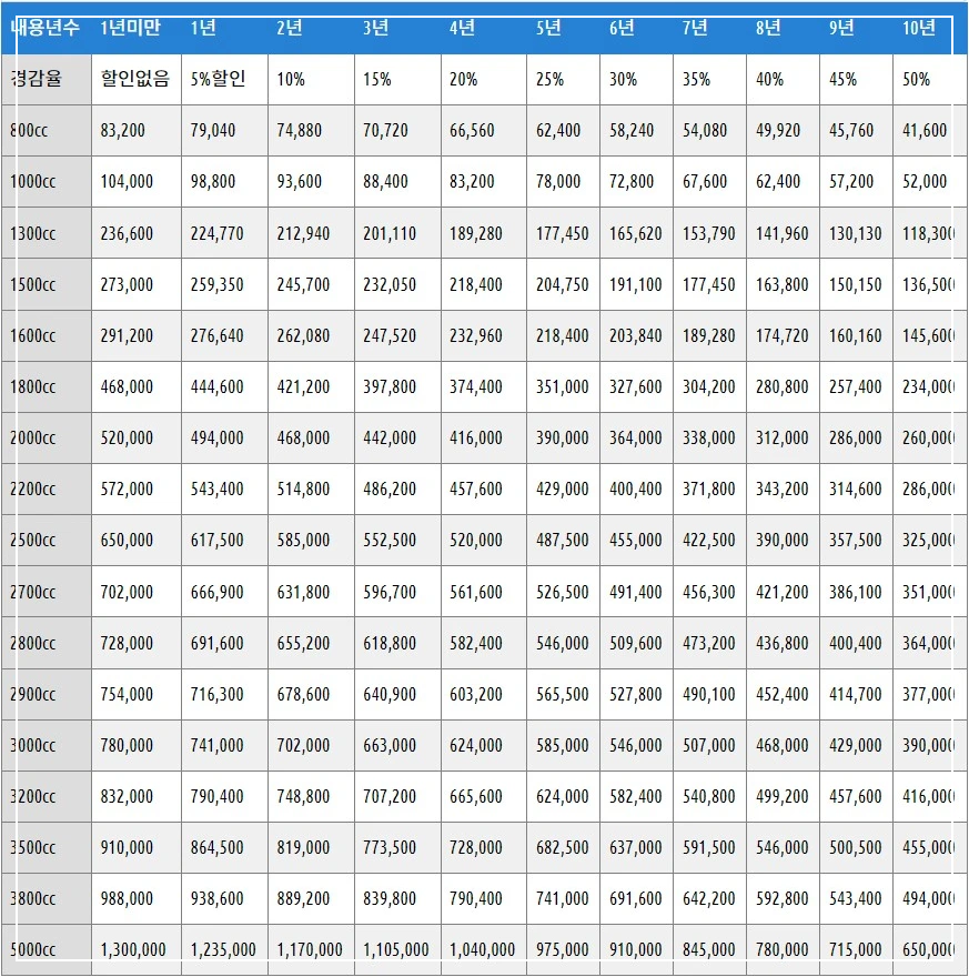 자동차 세금표 안내 이미지