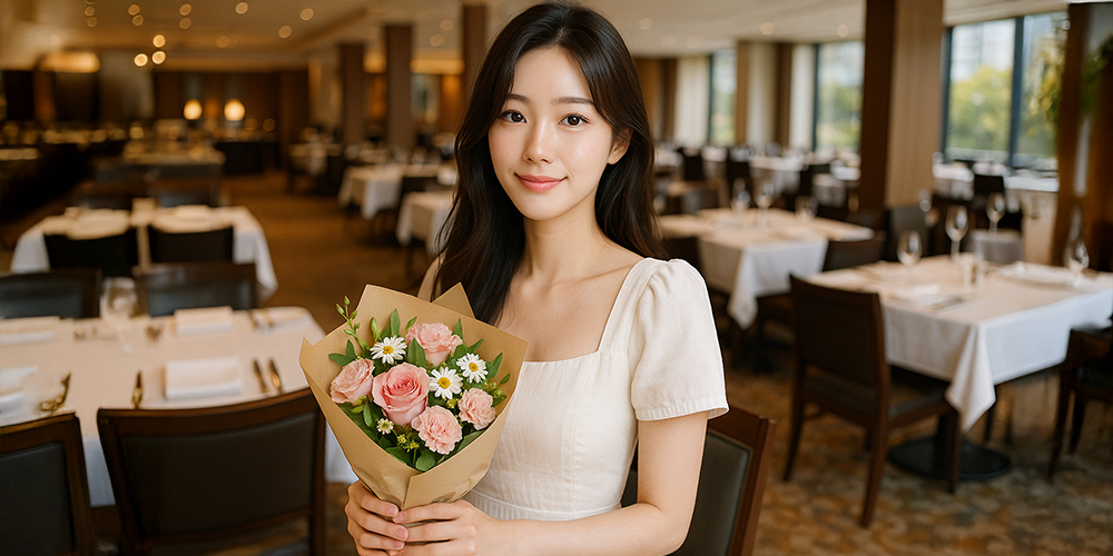 꽃다발을 받은 사람