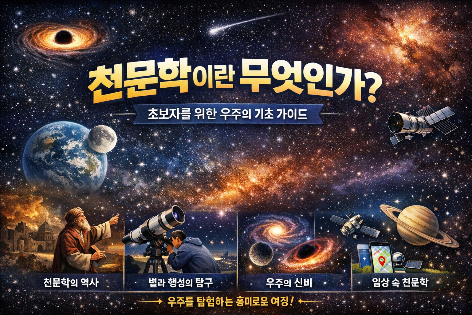 천문학의 정의와 역사, 우주의 신비와 일상 속 천문 원리를 소개하는 초보자용 가이드 이미지