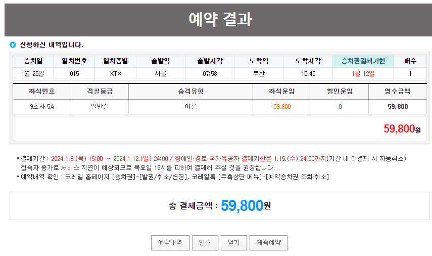 2025 설날 기차표