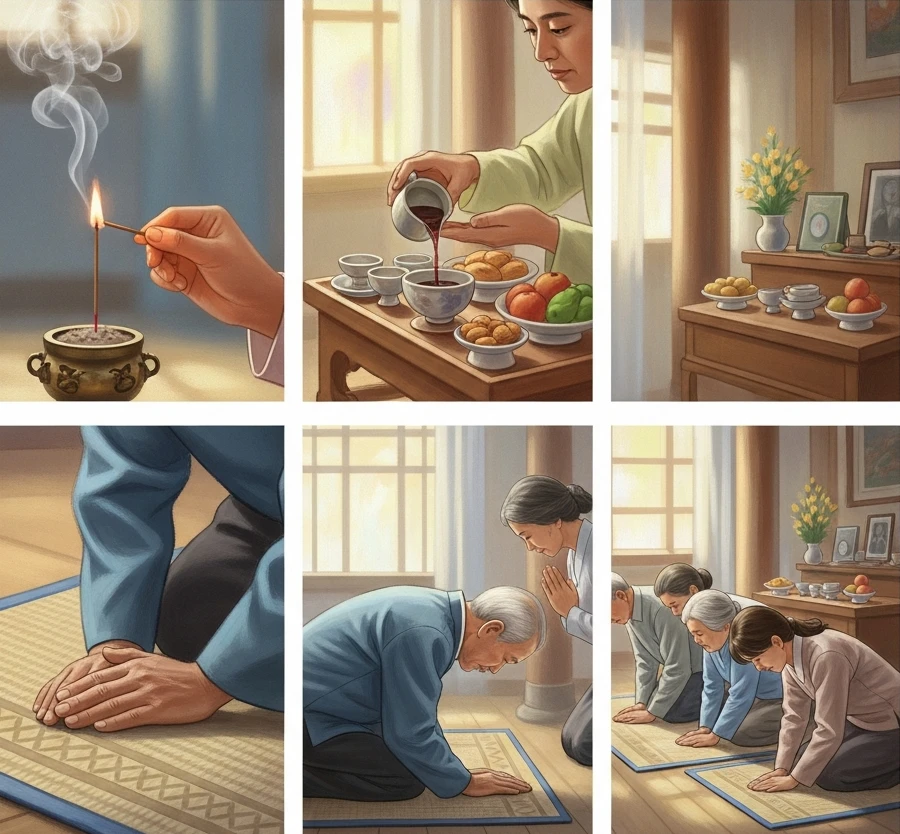 분향과 헌작하는 제사 절차