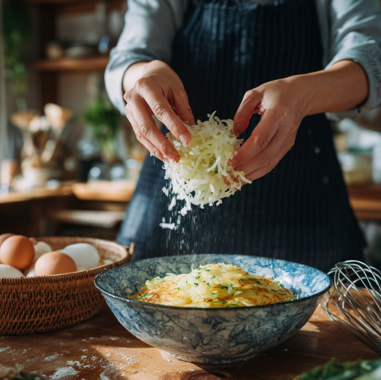 감자를 갈아서 전분을 빼는 과정
