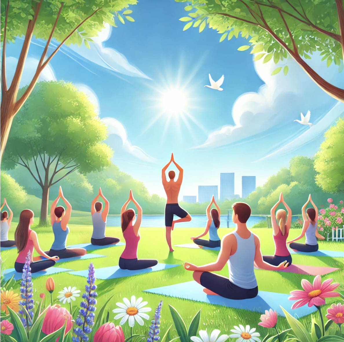 맑은 날의 건강관리에 힘쓰는 사람들 이미지