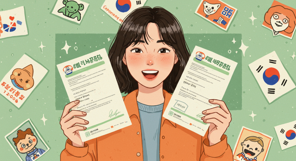 MZ세대가 각자 개성 있는 투표인증종이를 들고 투표 참여를 즐겁게 인증하는 모습