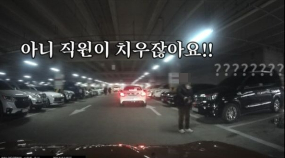 사용한 쇼핑 카트를 주차장 빈자리에 밀어 던지고 떠나는 중년 여성. 다른 운전자가 이를 항의하자 "직원이 치우잖아요"라고 답했다. [사진=보배드림 캡처]