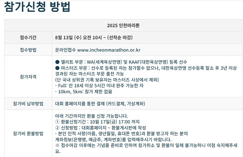 2025인천마라톤 접수 시작! 풀코스·하프코스 일정 & 안내