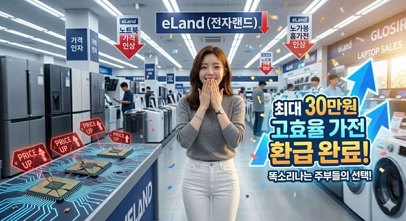 2026년 한전 고효율 가전제품 구매비용 환급제도로 최대 30만원을 돌려받게 되어 기뻐하며 놀라는모습 (글로써 테크 제공)