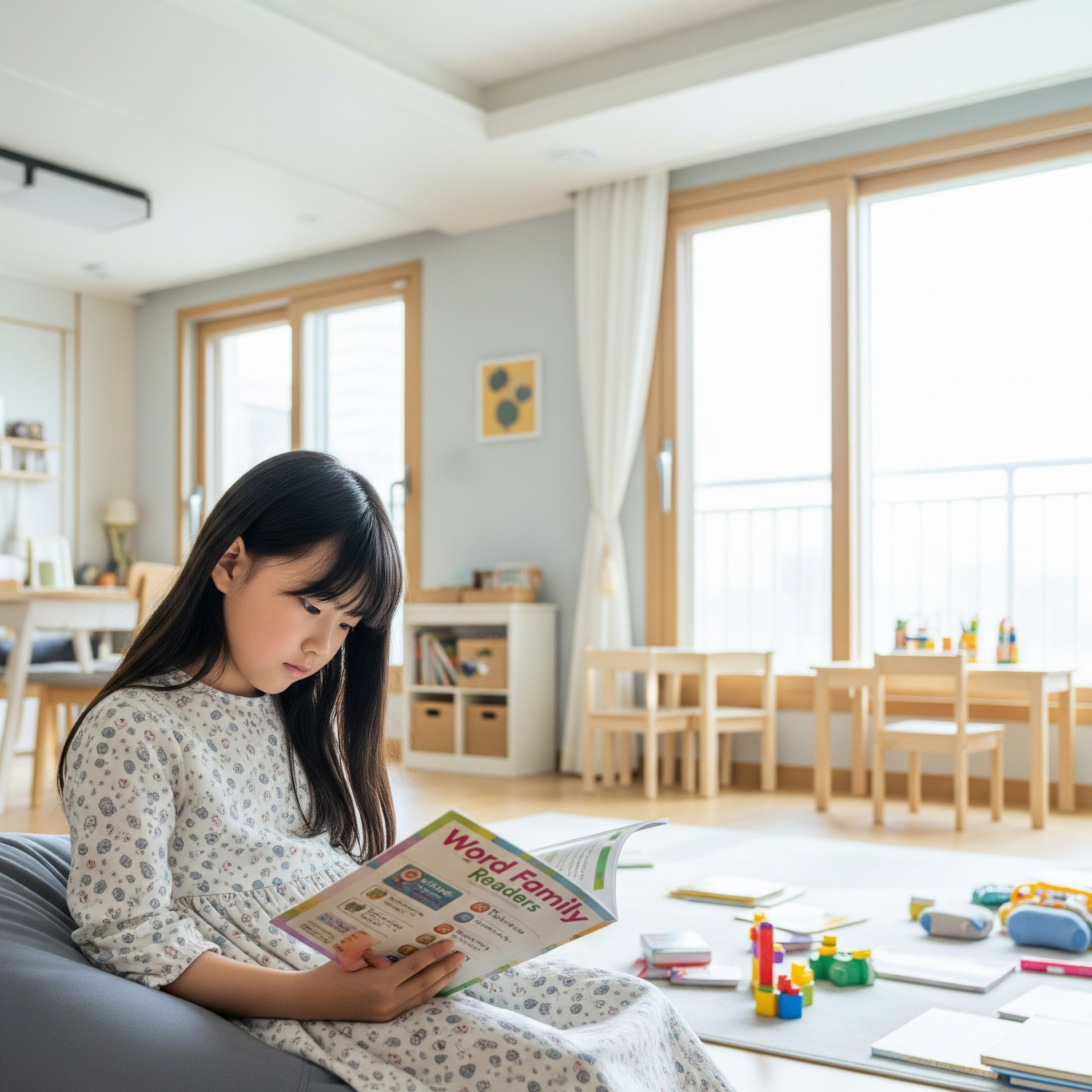 영어 리딩북을 보고 있는 한국 초등학생