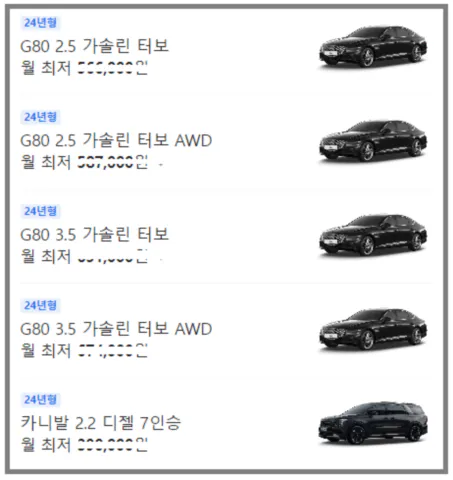 제네시스 장기렌트 월 납부금