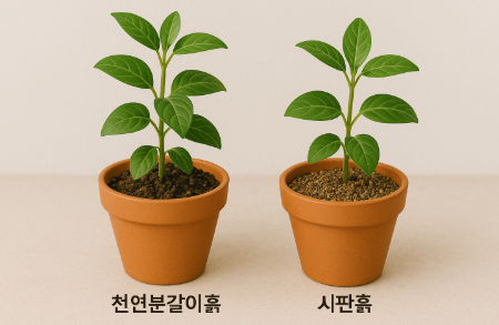 천연분갈이흙 과 시판흙 비교 사진