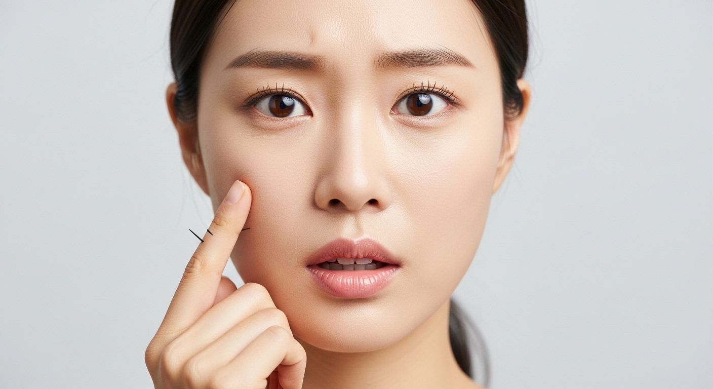 여성이-피부-따가움을-느끼는-표정으로-볼을-살짝-만지는-모습