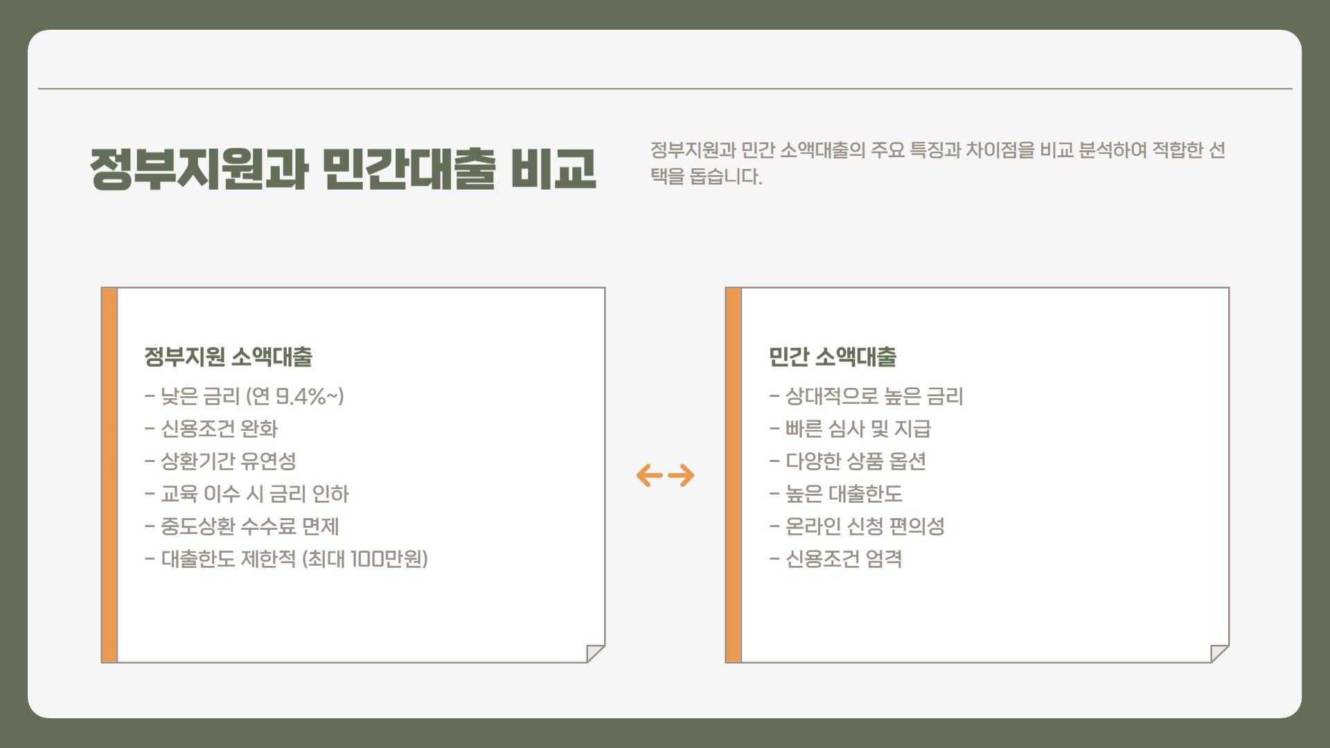 정부지원 소액대출 민간대출 차이점