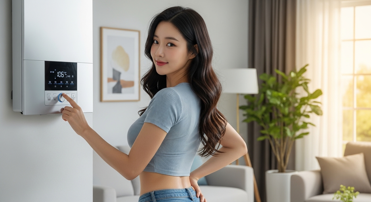 보일러를 조작하는 여성