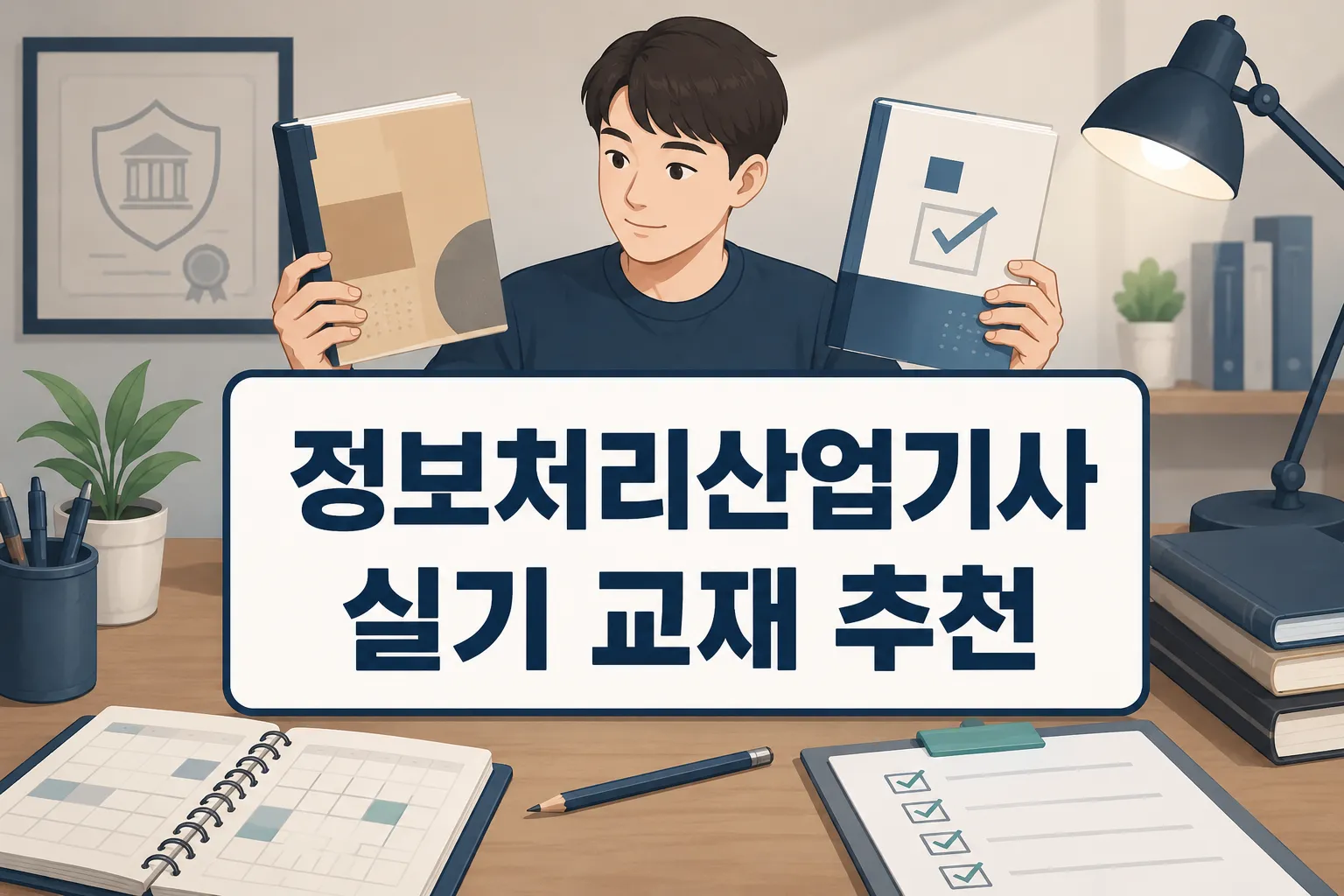정보처리산업기사 실기 교재 추천 주제를 처음 확인할 때 기본서와 기출 교재 선택 범위를 한눈에 이해하도록 구성한 썸네일 이미지