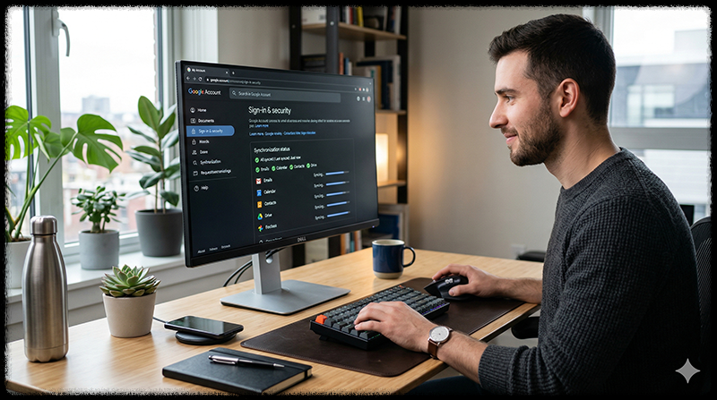 구글 계정 동기화 상태를 확인하는 모습